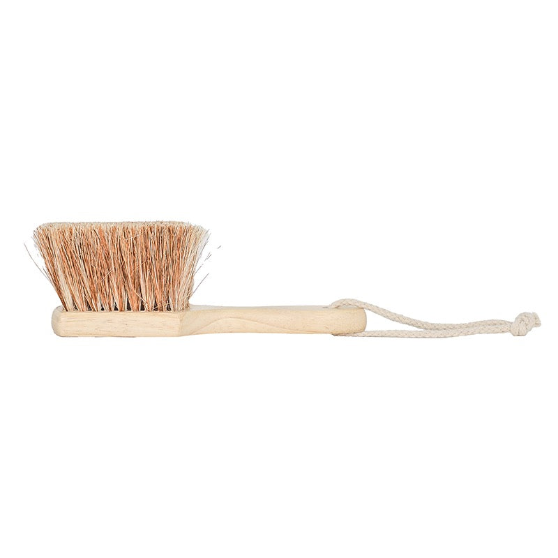 Sande Kids sand removal brush made from rubberwood block with jute and coconut fibre bristles.