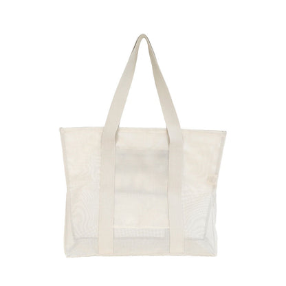 Rear view of the Sande Kids Beach Hauler Mini in Sand colorway on a white background. This durable mesh beach bag is designed for functionality and style, featuring a spacious interior perfect for carrying beach essentials on family outings.